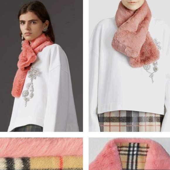 BURBERRY CHIC SCARF WITH THE VINTAGE CHECK IN CASHMERE AND PALE PINK FAUX FUR - Picture 8 of 16
